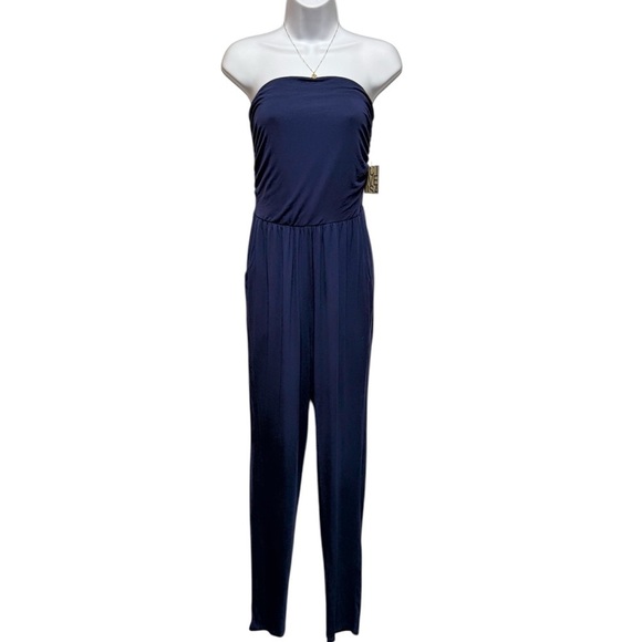 Active USA Pants - Active USA Navy Blue Strapless Stretch Jumpsuit size Medium NWT